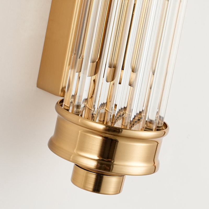 Art Deco Wall Lamp with Ribbed Glass Shade and Metal Backplate