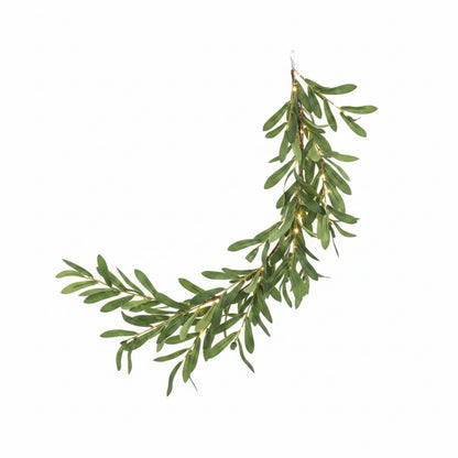 Artificial Olive Leaf Garland with 96 LED Fairy Lights for Mantle and Table Decor