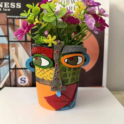 Artistic Face Planter with Picasso-Inspired Design for Indoor and Outdoor Use