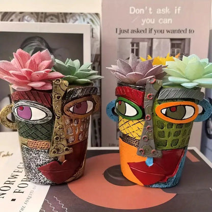 Artistic Face Planter with Picasso-Inspired Design for Indoor and Outdoor Use