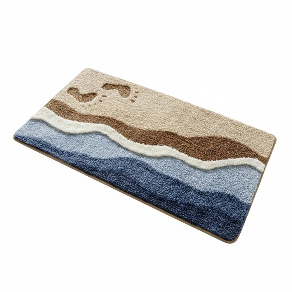 Bath Mat with Anti-Slip Bottom and Coastal Wave Design