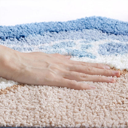 Bath Mat with Anti-Slip Bottom and Coastal Wave Design