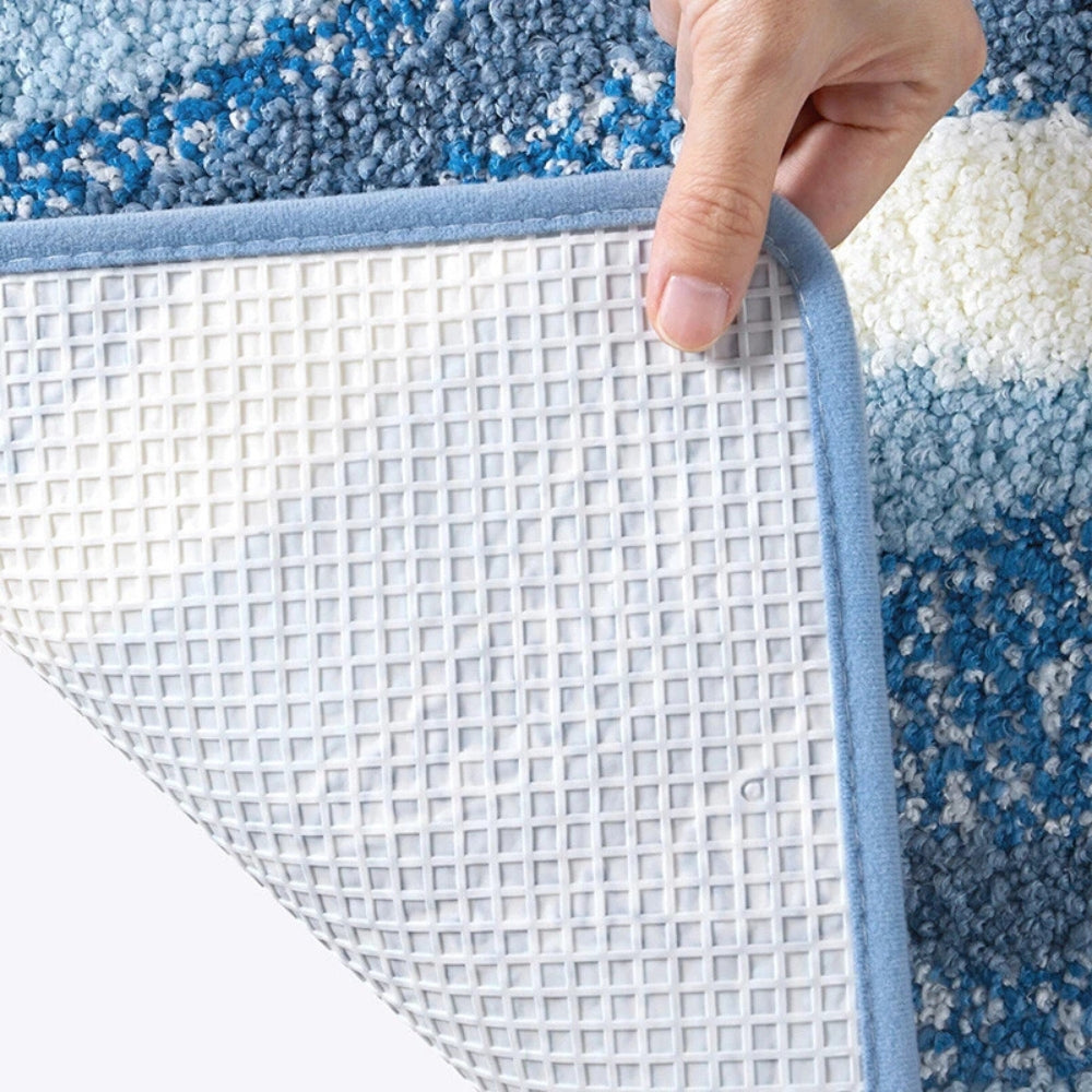 Bath Mat with Anti-Slip Bottom and Coastal Wave Design
