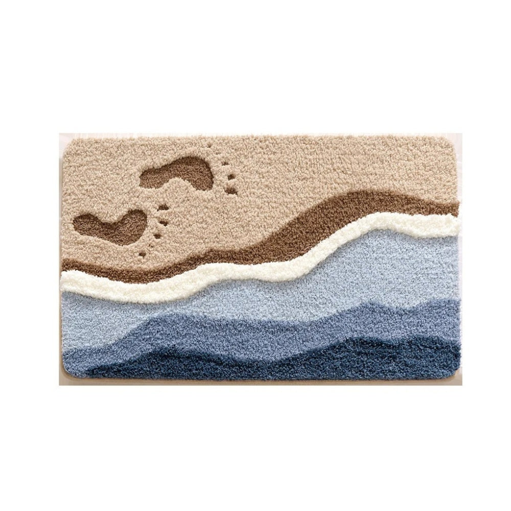 Bath Mat with Anti-Slip Bottom and Coastal Wave Design