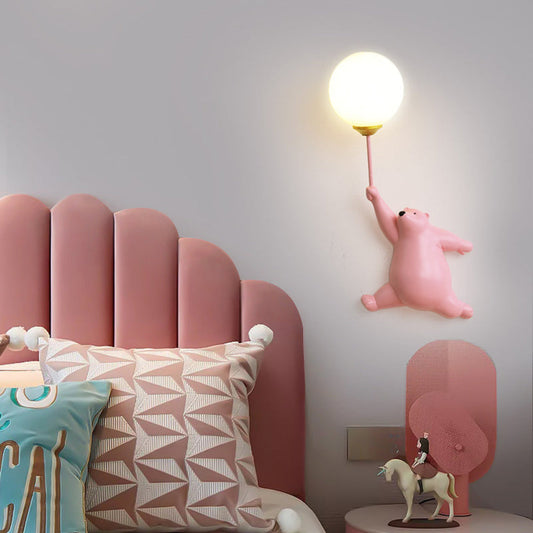 Bear Balloon Wall Lamp Modern with Globe Shade for Kids Room