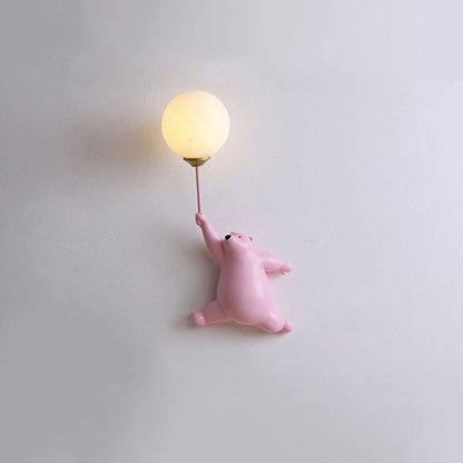 Bear Balloon Wall Lamp Modern with Globe Shade for Kids Room