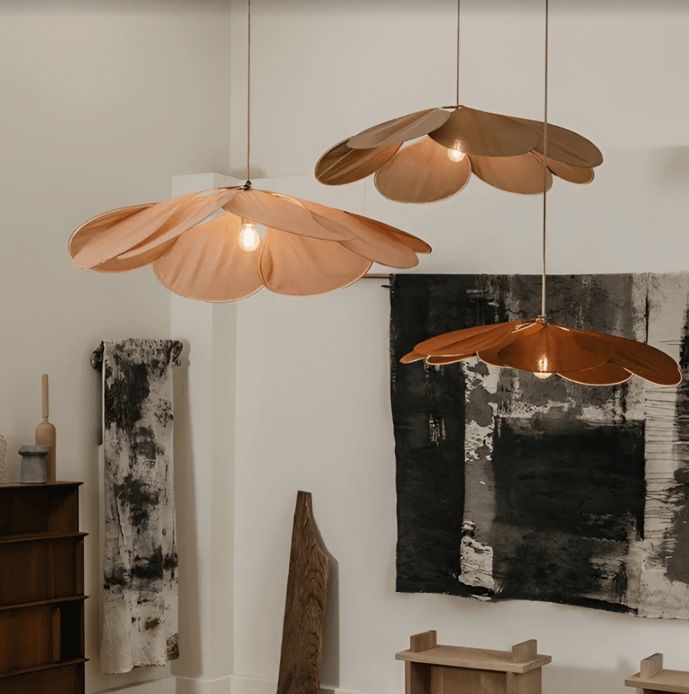 Bohemian Pendant Lamp with Flower Petal Fabric Shade