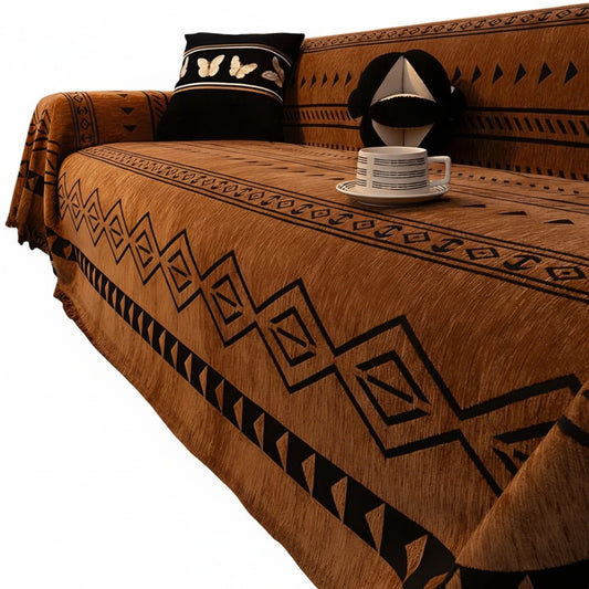 Bohemian Sofa Cover Throw Blanket with Tribal Geometric Pattern and Tassel Edge