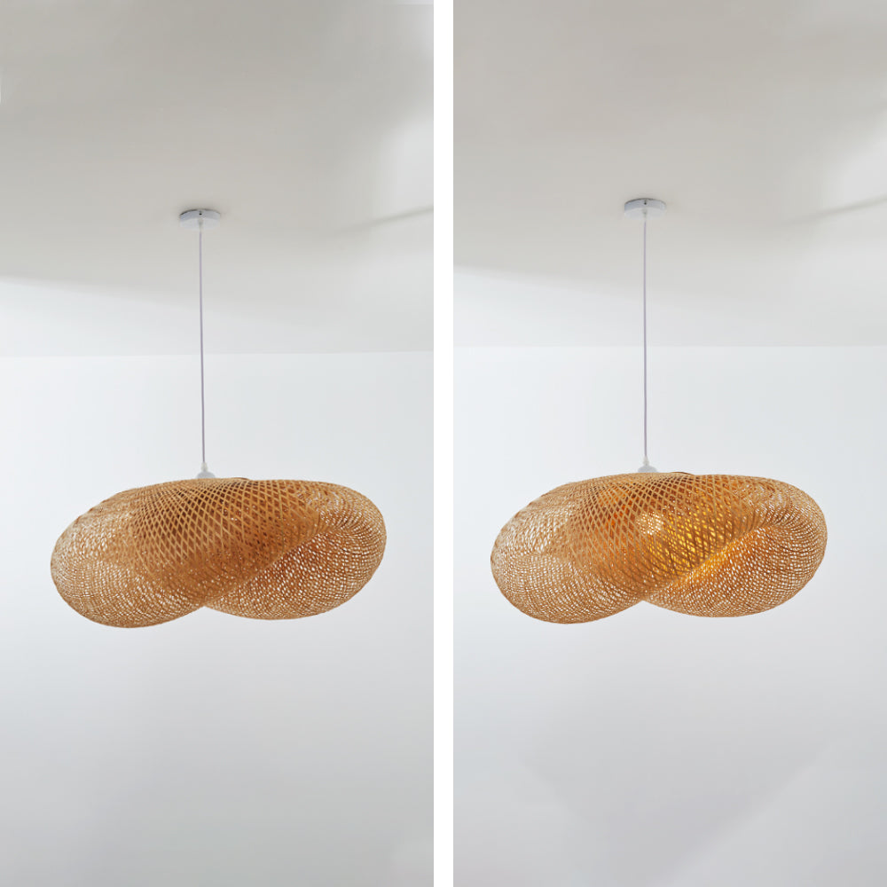 Bohemian Woven Bamboo Pendant Lamp with Cloud-Shaped Shade