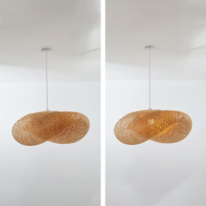 Bohemian Woven Bamboo Pendant Lamp with Cloud-Shaped Shade