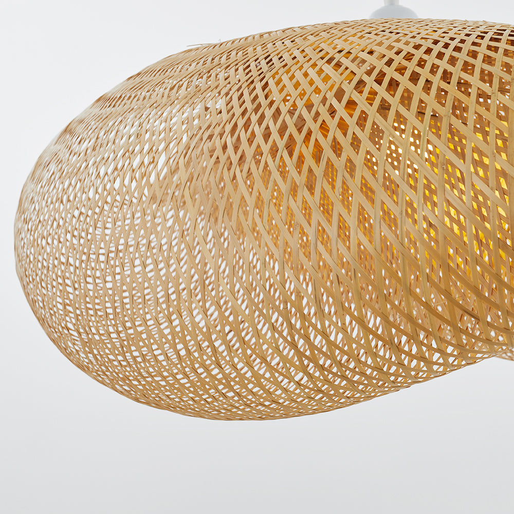Bohemian Woven Bamboo Pendant Lamp with Cloud-Shaped Shade