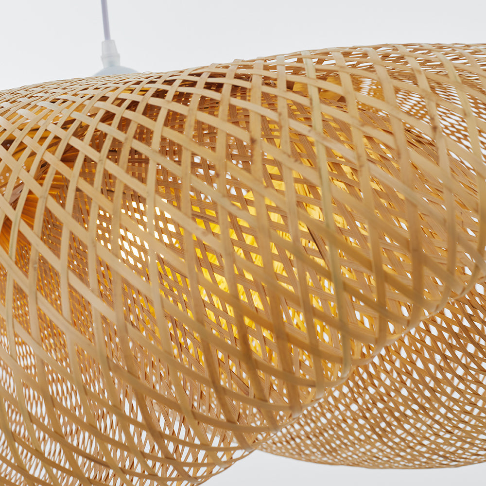 Bohemian Woven Bamboo Pendant Lamp with Cloud-Shaped Shade