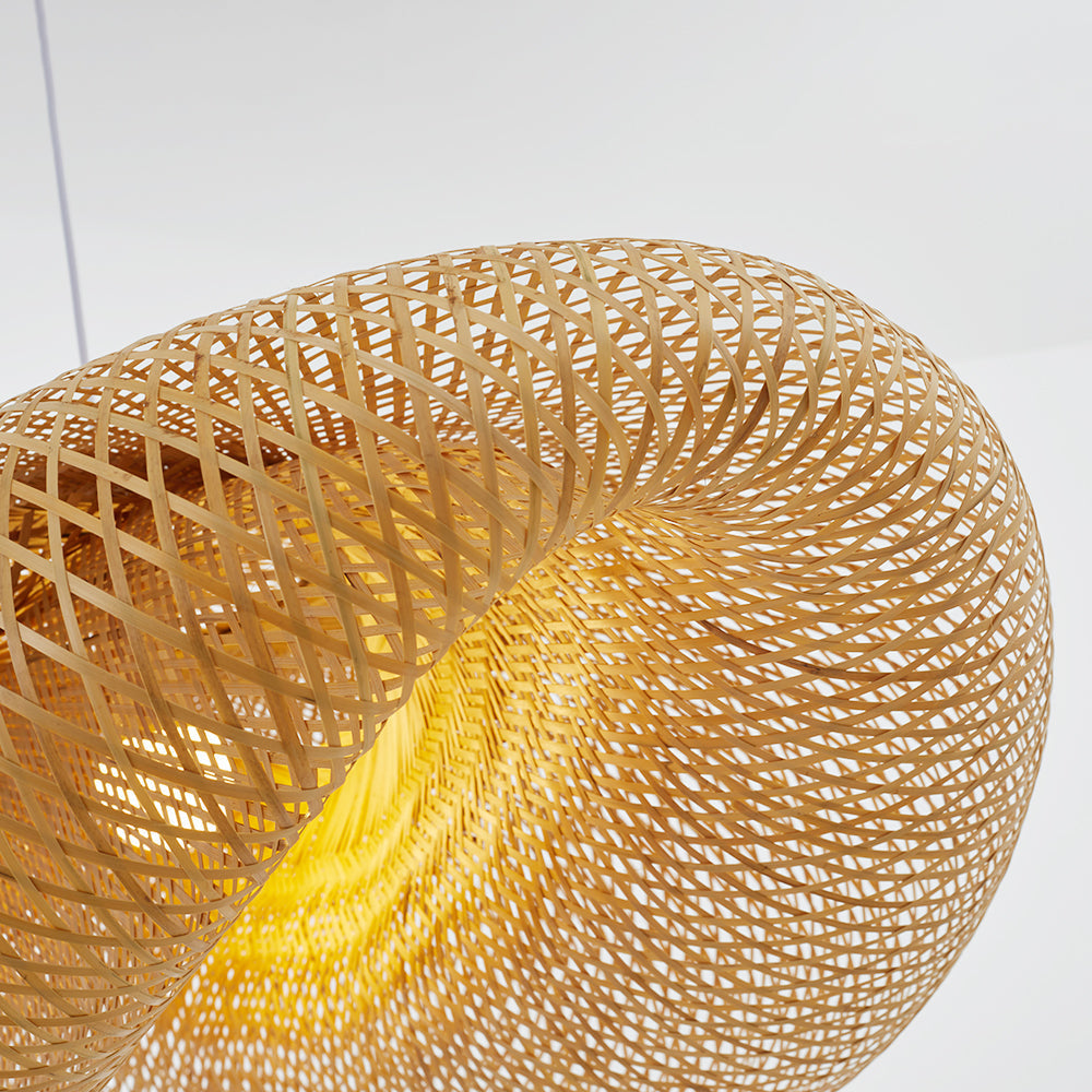 Bohemian Woven Bamboo Pendant Lamp with Cloud-Shaped Shade