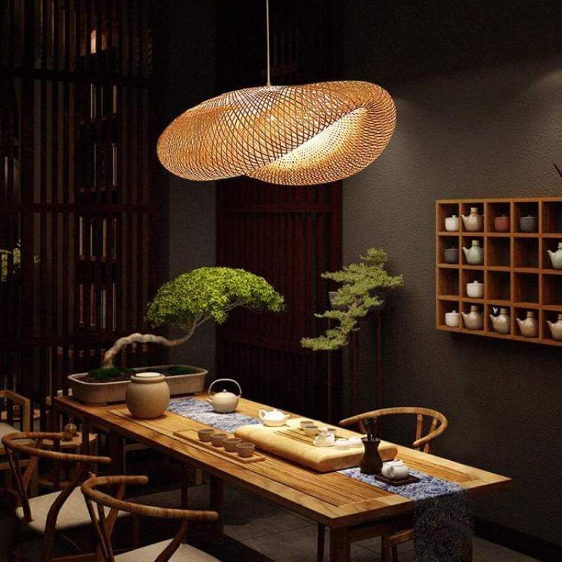 Bohemian Woven Bamboo Pendant Lamp with Cloud-Shaped Shade