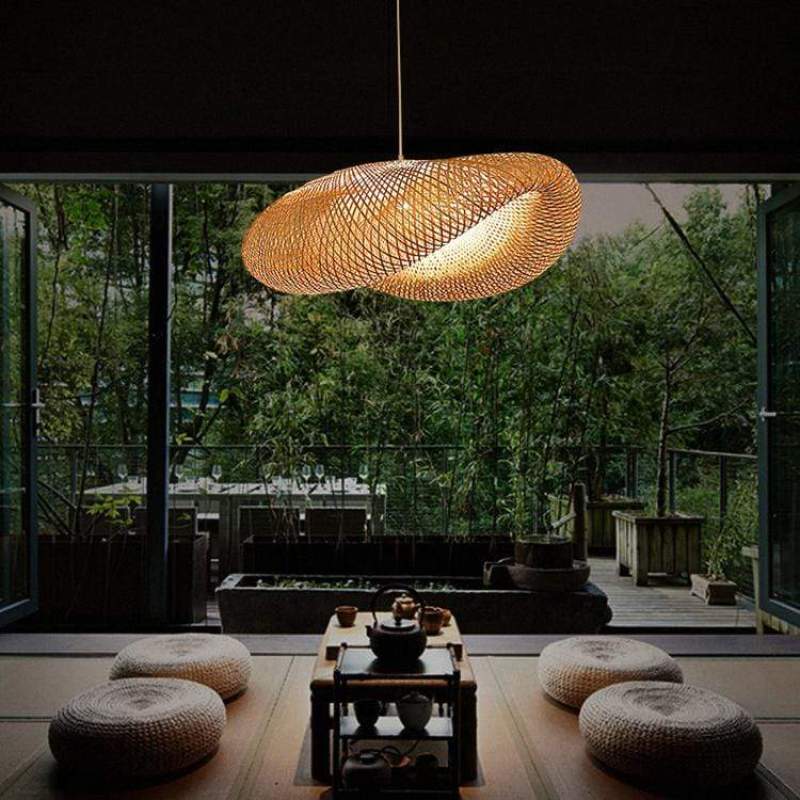 Bohemian Woven Bamboo Pendant Lamp with Cloud-Shaped Shade