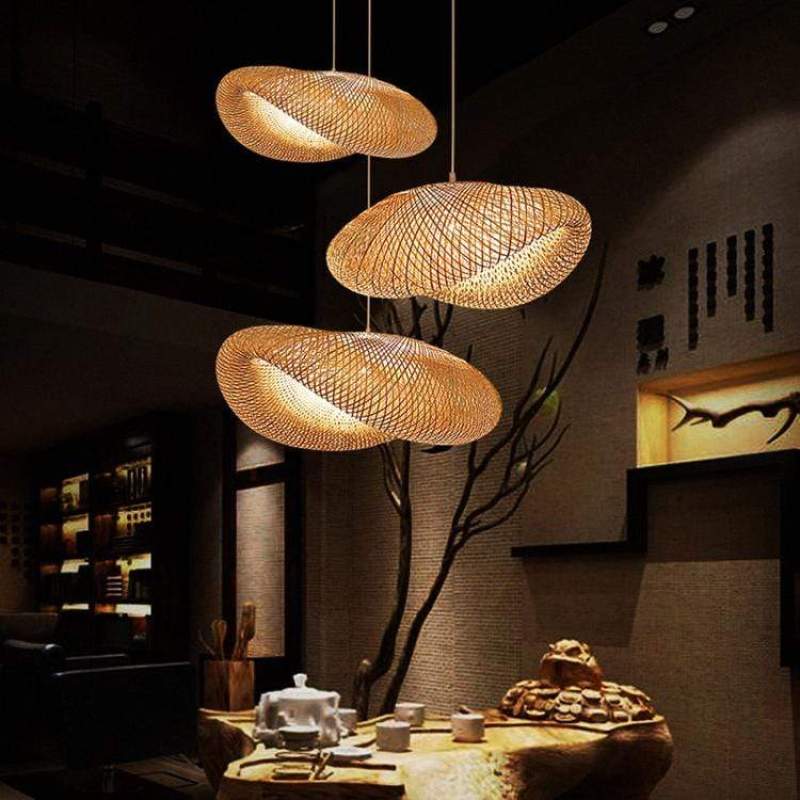 Bohemian Woven Bamboo Pendant Lamp with Cloud-Shaped Shade