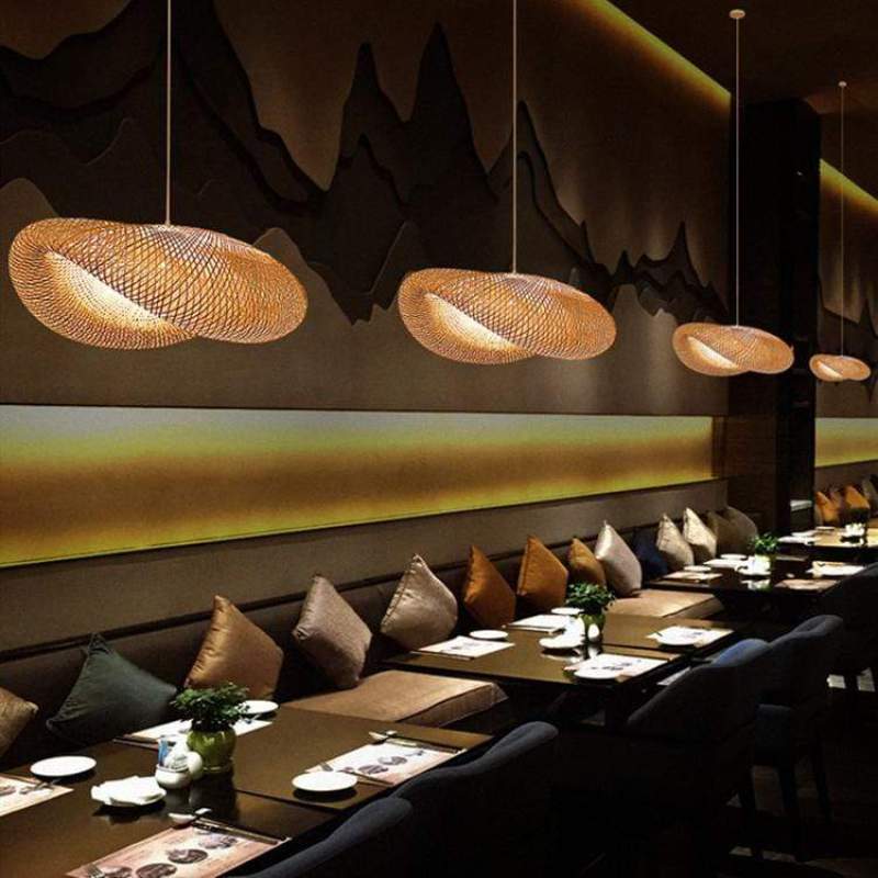 Bohemian Woven Bamboo Pendant Lamp with Cloud-Shaped Shade