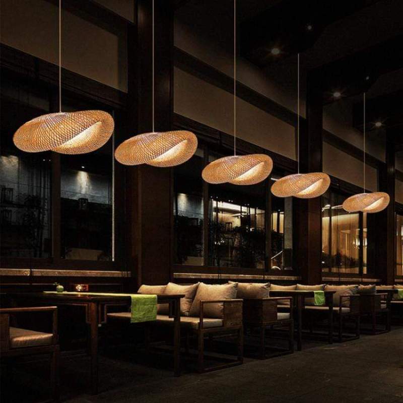 Bohemian Woven Bamboo Pendant Lamp with Cloud-Shaped Shade