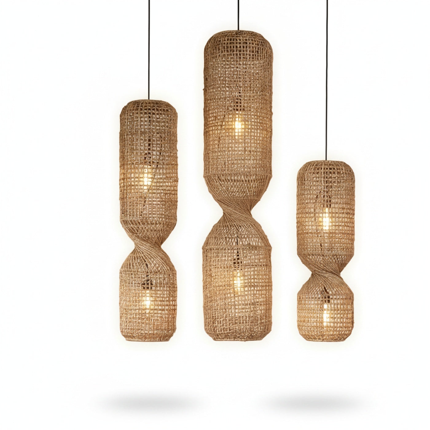 Bohemian Woven Rattan Pendant Lamp with Twisted Hourglass Shape