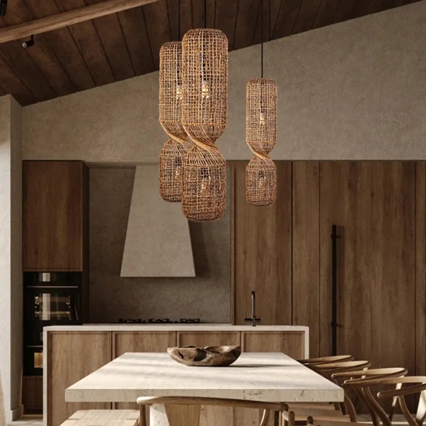 Bohemian Woven Rattan Pendant Lamp with Twisted Hourglass Shape
