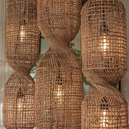 Bohemian Woven Rattan Pendant Lamp with Twisted Hourglass Shape