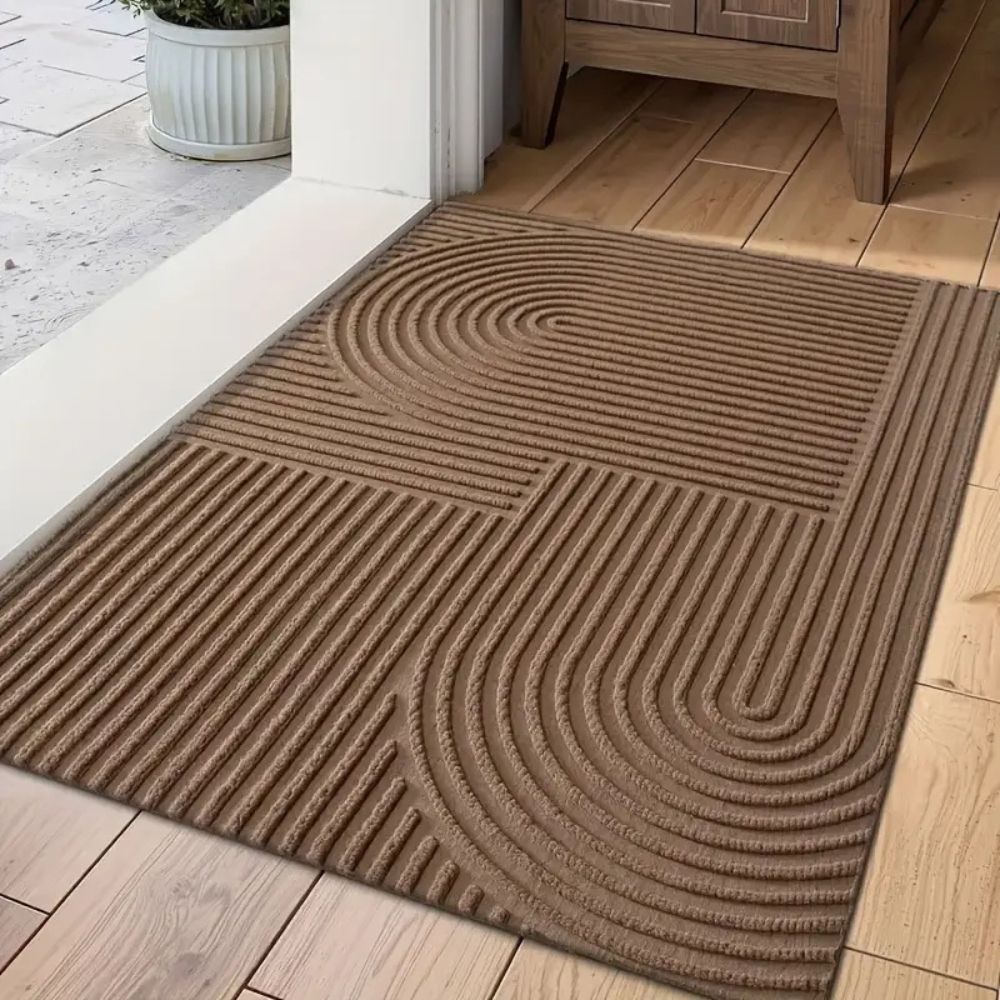 Boho Geometric Door Mat with Arch Pattern and Anti-Slip Ribbed Texture