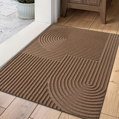 Boho Geometric Door Mat with Arch Pattern and Anti-Slip Ribbed Texture