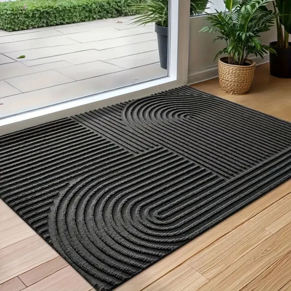 Boho Geometric Door Mat with Arch Pattern and Anti-Slip Ribbed Texture