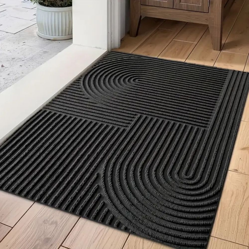 Boho Geometric Door Mat with Arch Pattern and Anti-Slip Ribbed Texture