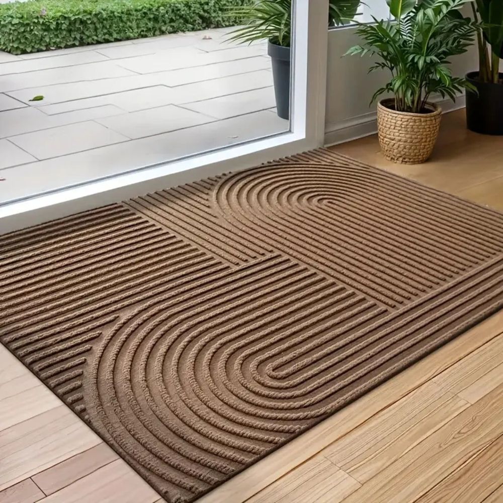 Boho Geometric Door Mat with Arch Pattern and Anti-Slip Ribbed Texture