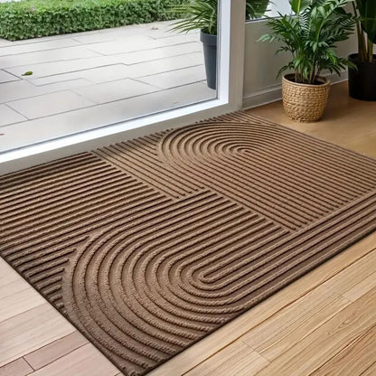 Boho Geometric Door Mat with Arch Pattern and Anti-Slip Ribbed Texture