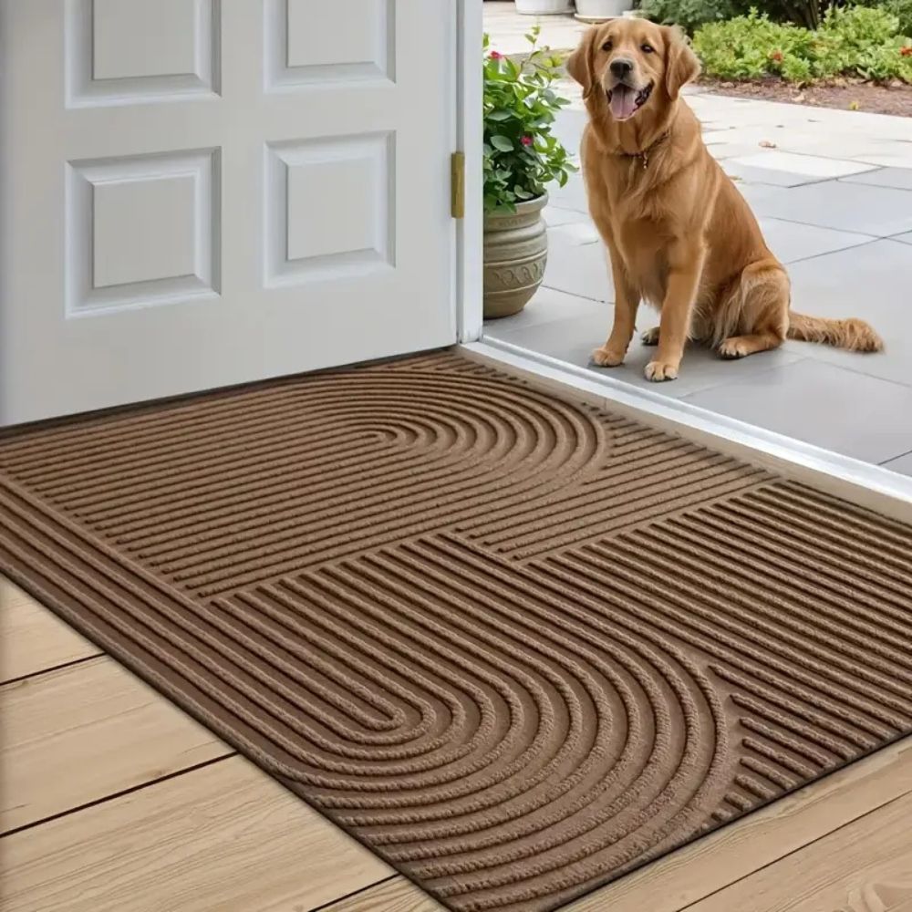 Boho Geometric Door Mat with Arch Pattern and Anti-Slip Ribbed Texture