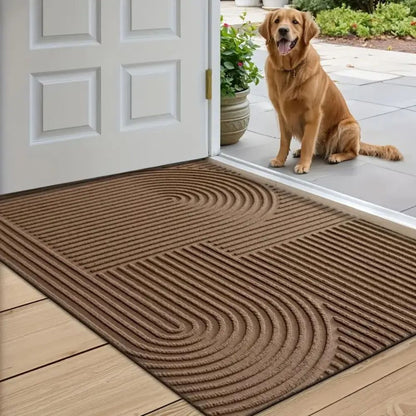 Boho Geometric Door Mat with Arch Pattern and Anti-Slip Ribbed Texture
