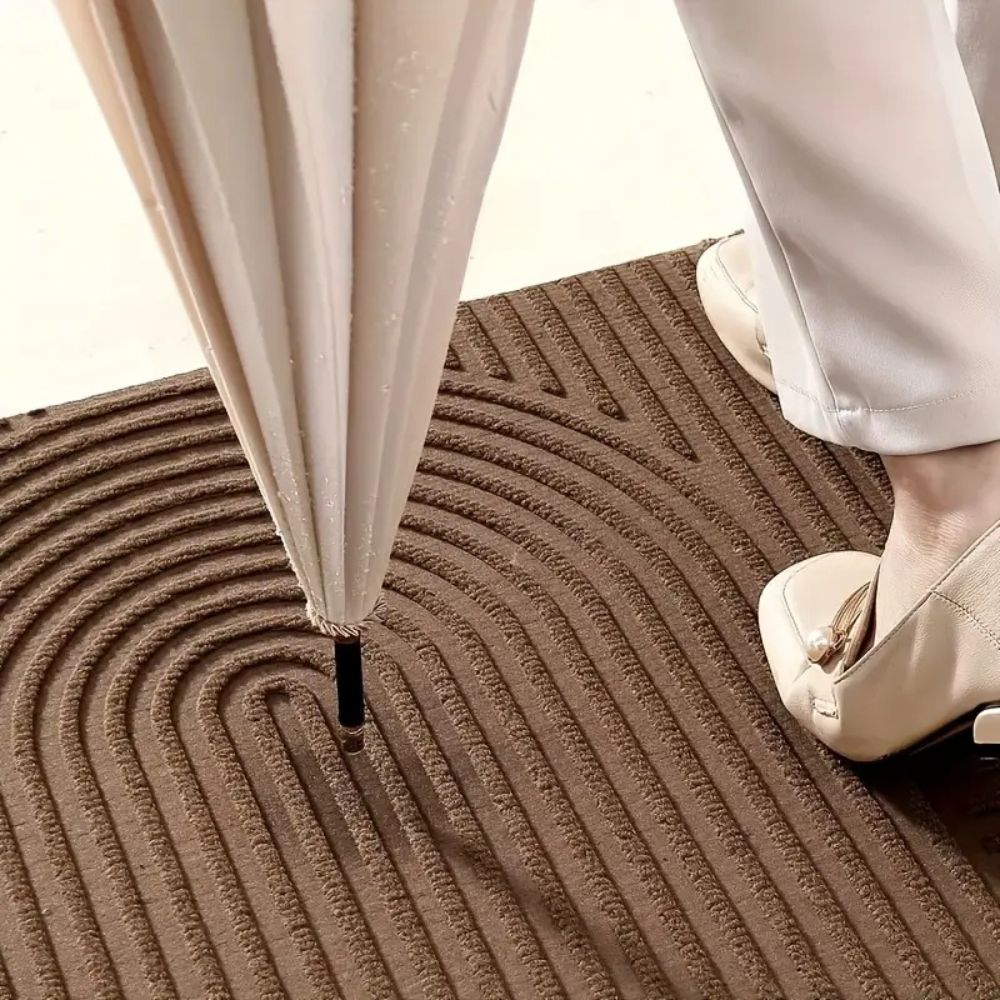 Boho Geometric Door Mat with Arch Pattern and Anti-Slip Ribbed Texture