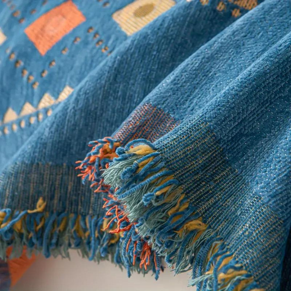 Boho Sofa Cover Throw with Tassel Trim and Non-Slip Backing