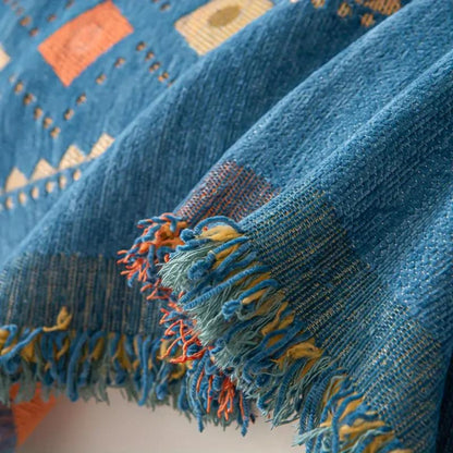 Boho Sofa Cover Throw with Tassel Trim and Non-Slip Backing