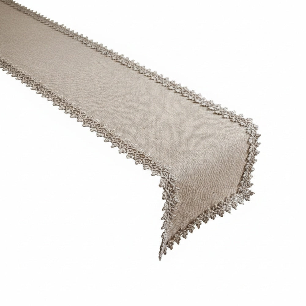 Boho Table Runner with Lace Edge or Fringe Border for Dining Tables