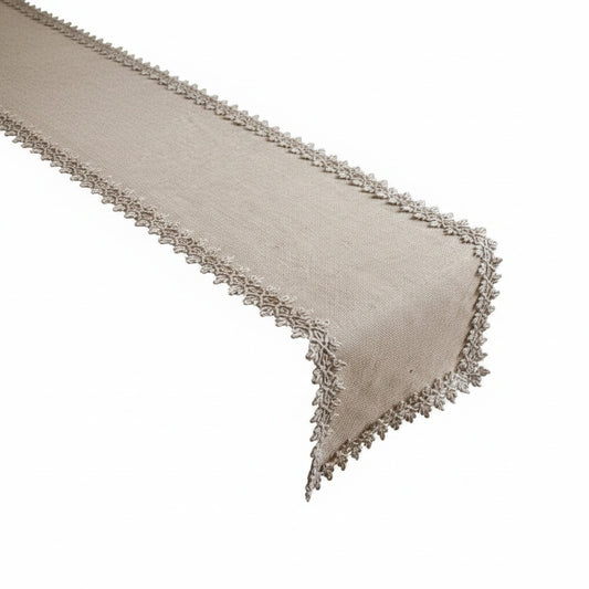 Boho Table Runner with Lace Edge or Fringe Border for Dining Tables
