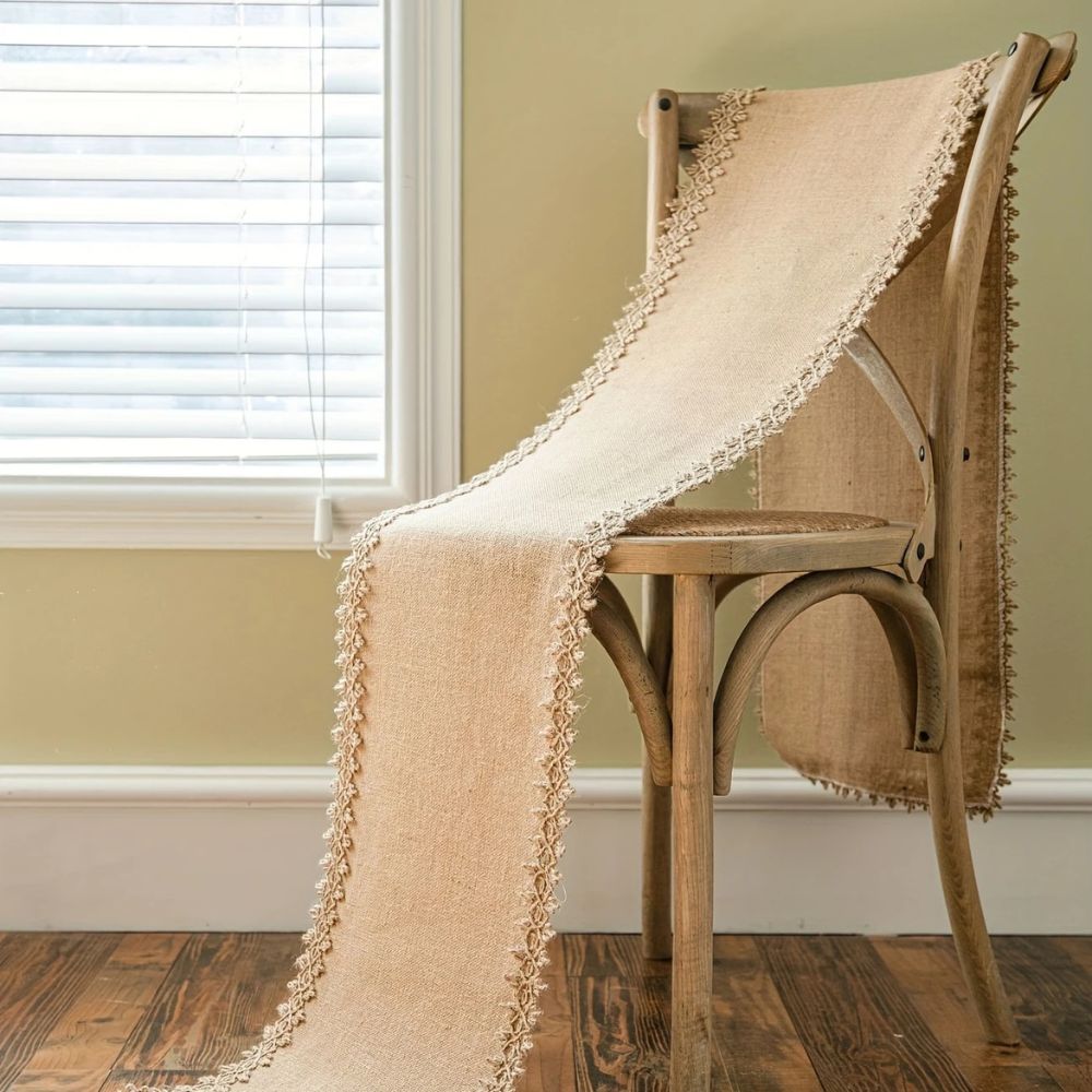 Boho Table Runner with Lace Edge or Fringe Border for Dining Tables