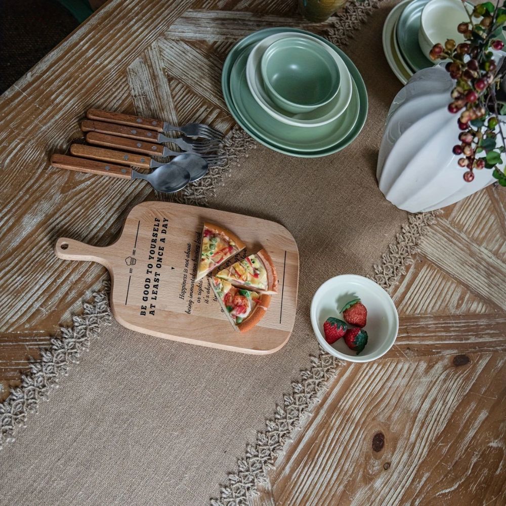 Boho Table Runner with Lace Edge or Fringe Border for Dining Tables