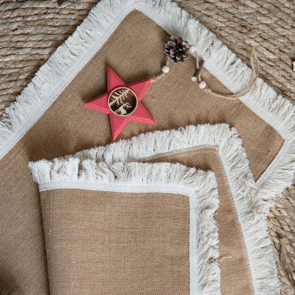 Boho Table Runner with Lace Edge or Fringe Border for Dining Tables