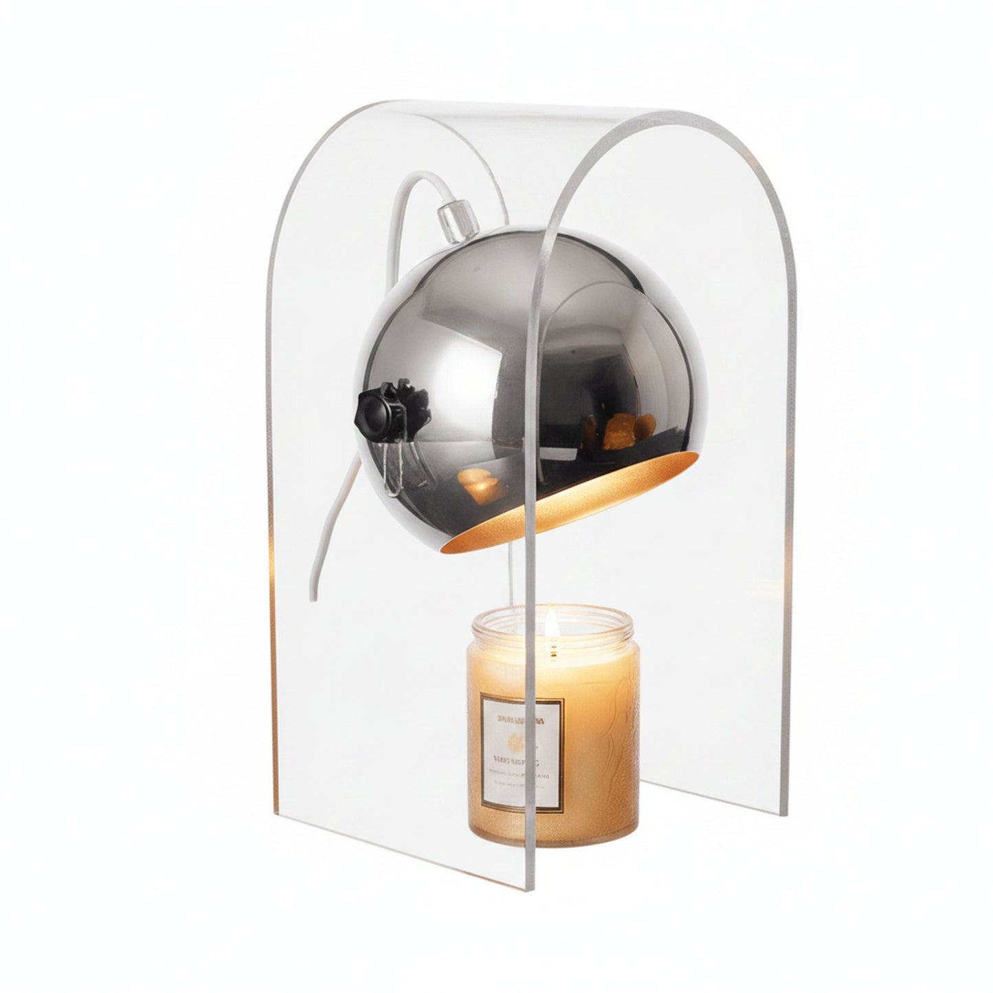 Candle Warmer Lamp Modern with Tilting Globe Shade and Acrylic Arch Frame