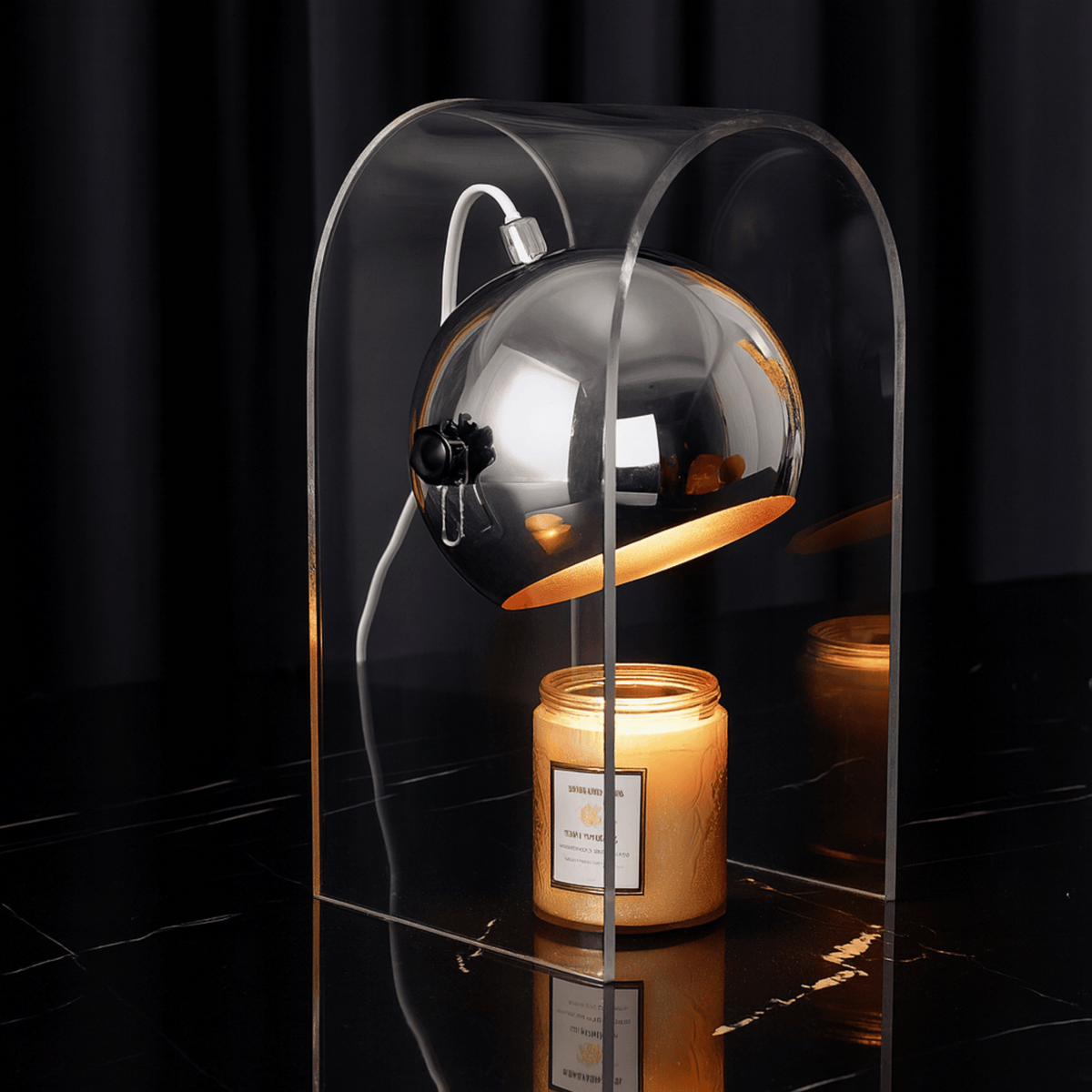 Candle Warmer Lamp Modern with Tilting Globe Shade and Acrylic Arch Frame