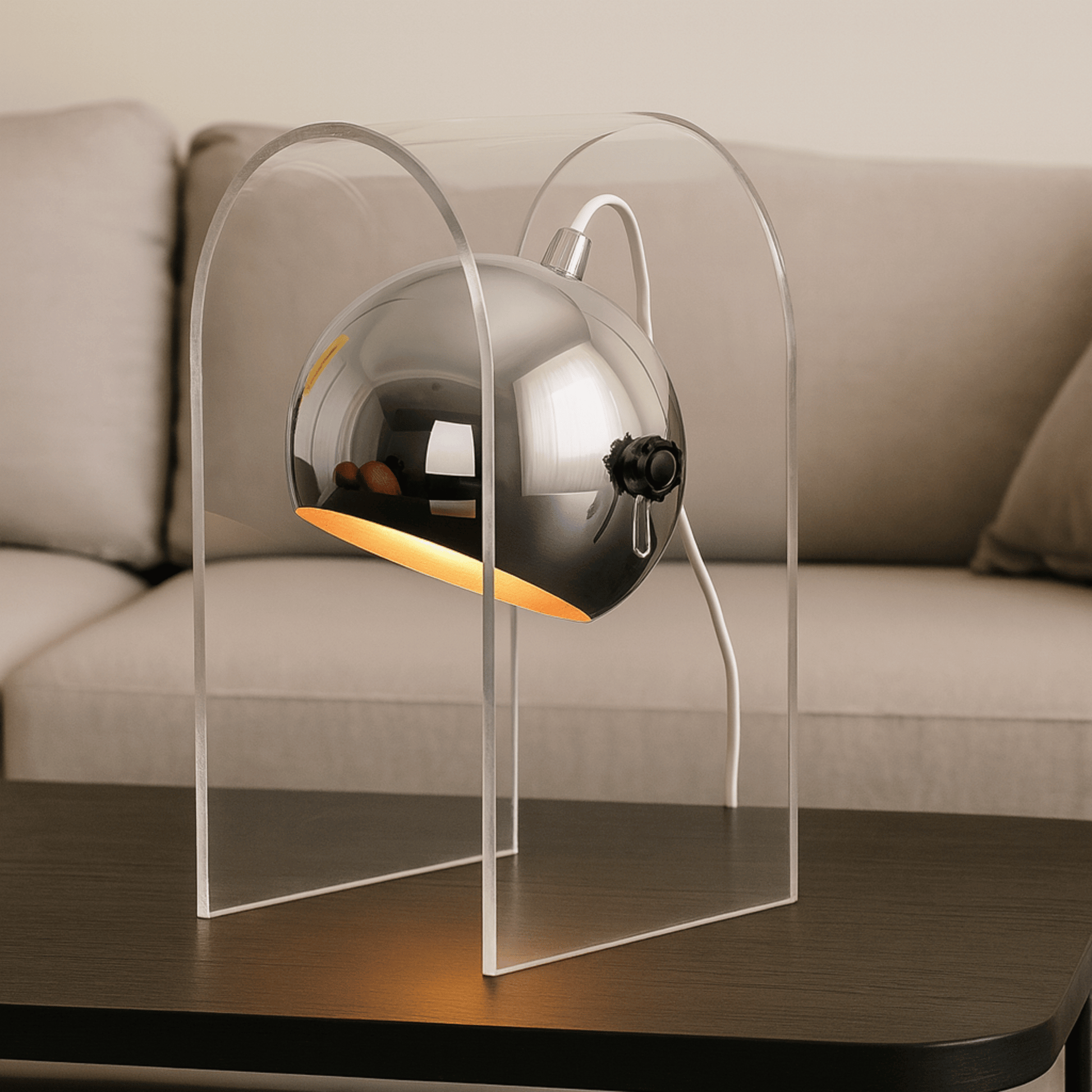 Candle Warmer Lamp Modern with Tilting Globe Shade and Acrylic Arch Frame