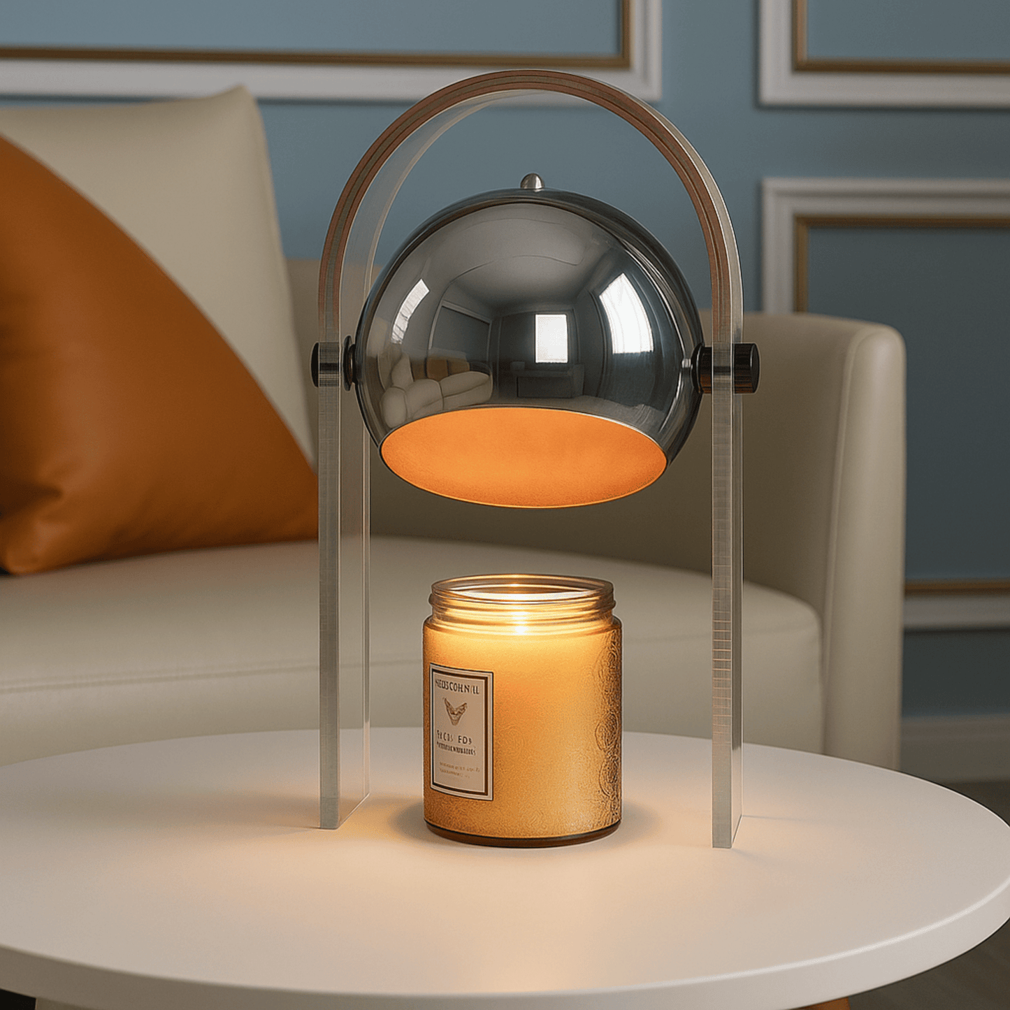Candle Warmer Lamp Modern with Tilting Globe Shade and Acrylic Arch Frame