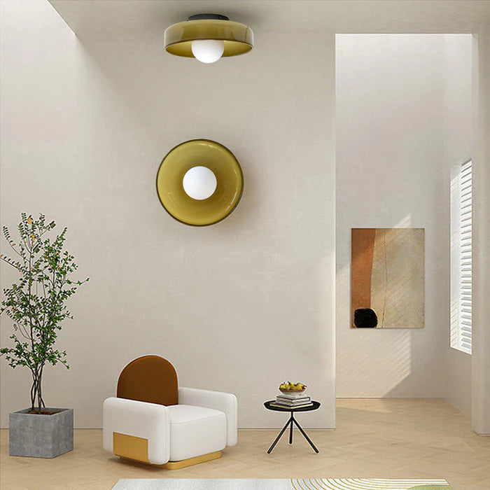 Ceiling and Wall Lamp Retro Round Shade with Globe Bulb