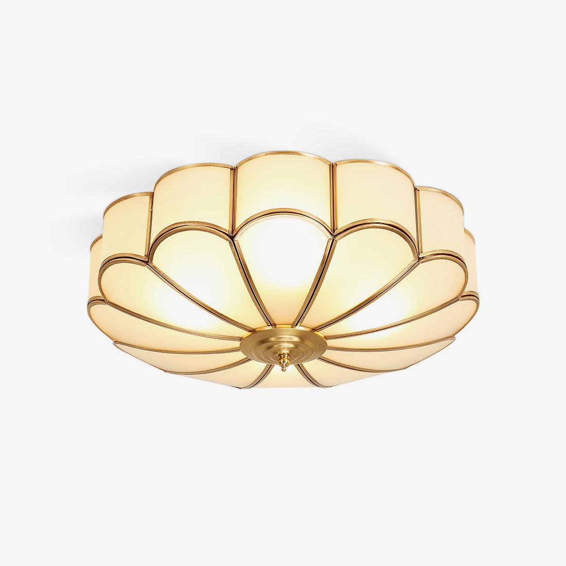 Ceiling Lamp Art Deco Flower Design with Frosted Glass Shade and Brass Frame