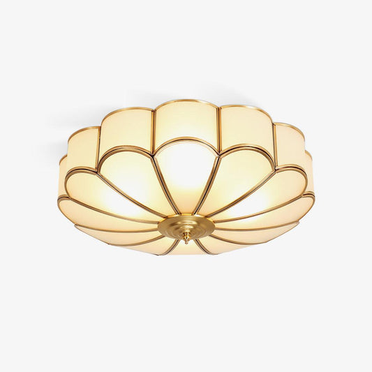 Ceiling Lamp Art Deco Flower Design with Frosted Glass Shade and Brass Frame