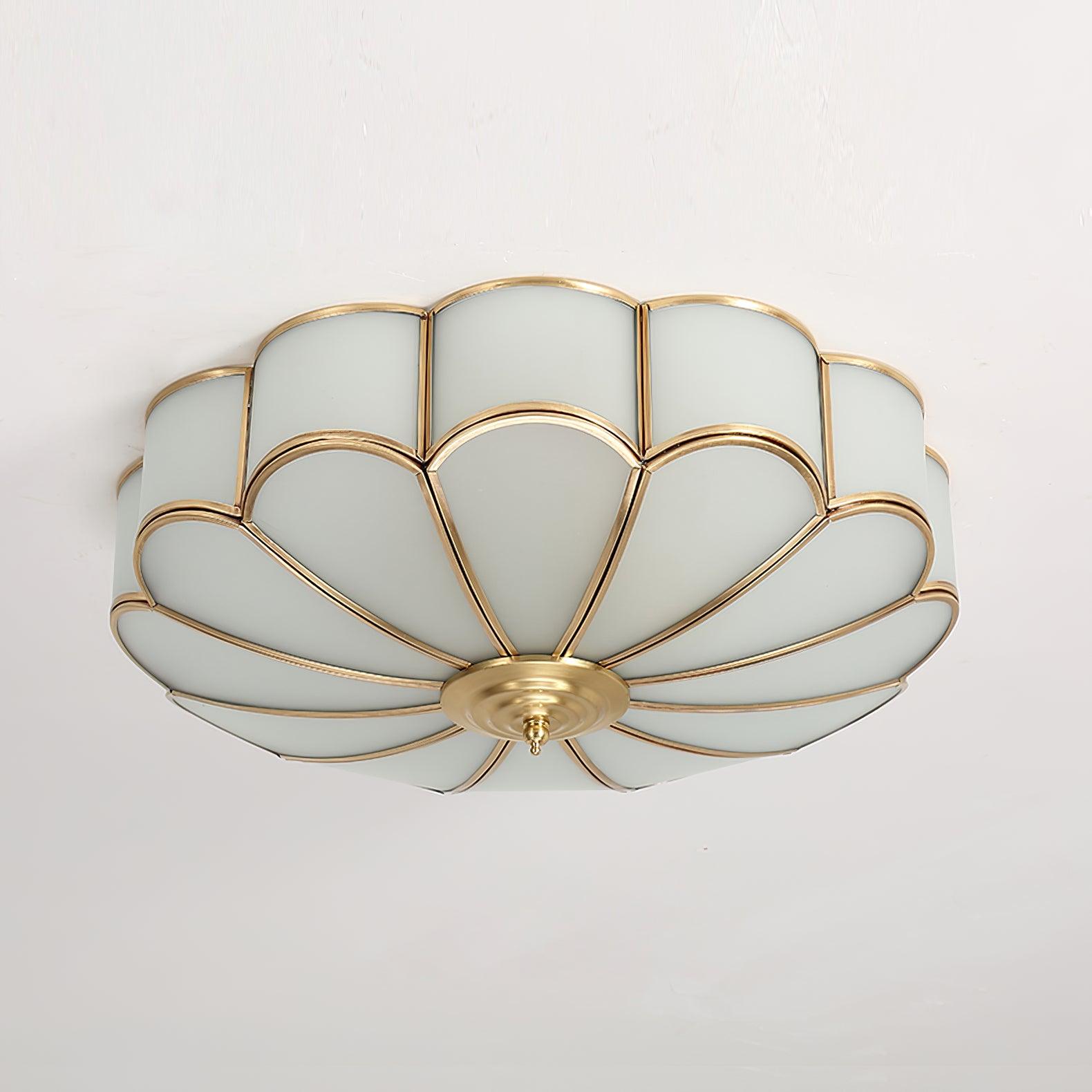 Ceiling Lamp Art Deco Flower Design with Frosted Glass Shade and Brass Frame