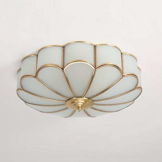 Ceiling Lamp Art Deco Flower Design with Frosted Glass Shade and Brass Frame